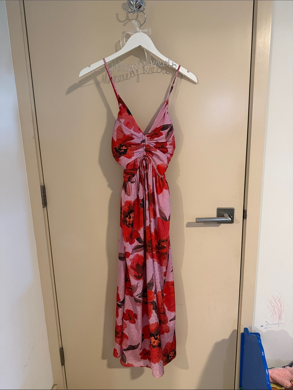 💛5 for $50 Adelyn Rae Pink midi Dress with Red Floral Print